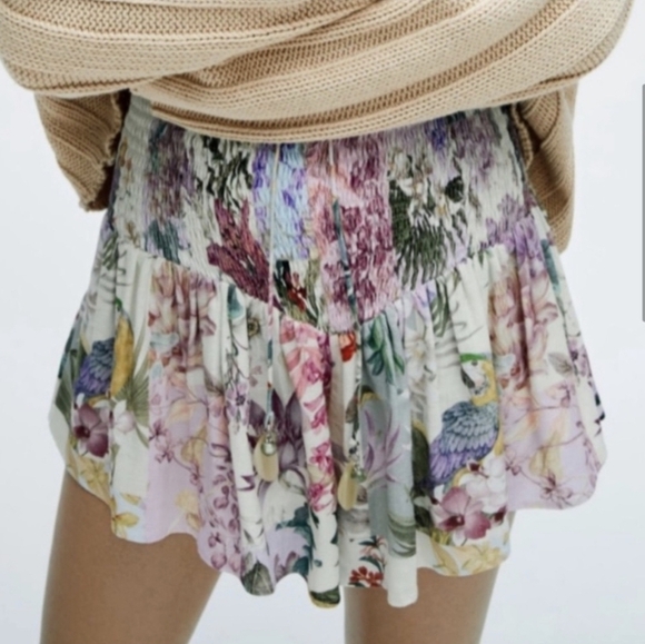 Women’s Zara Floral Mix Print High Rise Flowy Cottagecore Bohemian Short Small - Picture 10 of 13